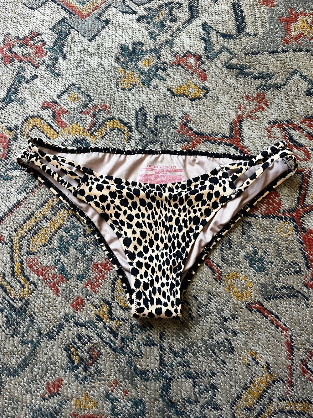 Victoria's Secret Womens' Leopard Print Bikini Bottoms - Black & Cream